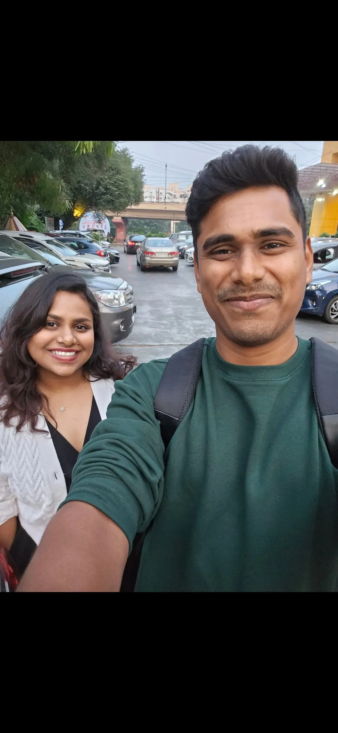A street selfie of Swathi and Gautham